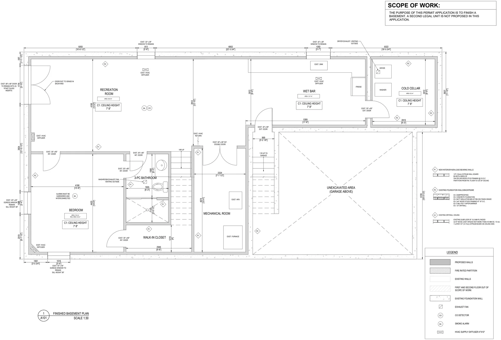 Floor plan of a finished basement in Guelph