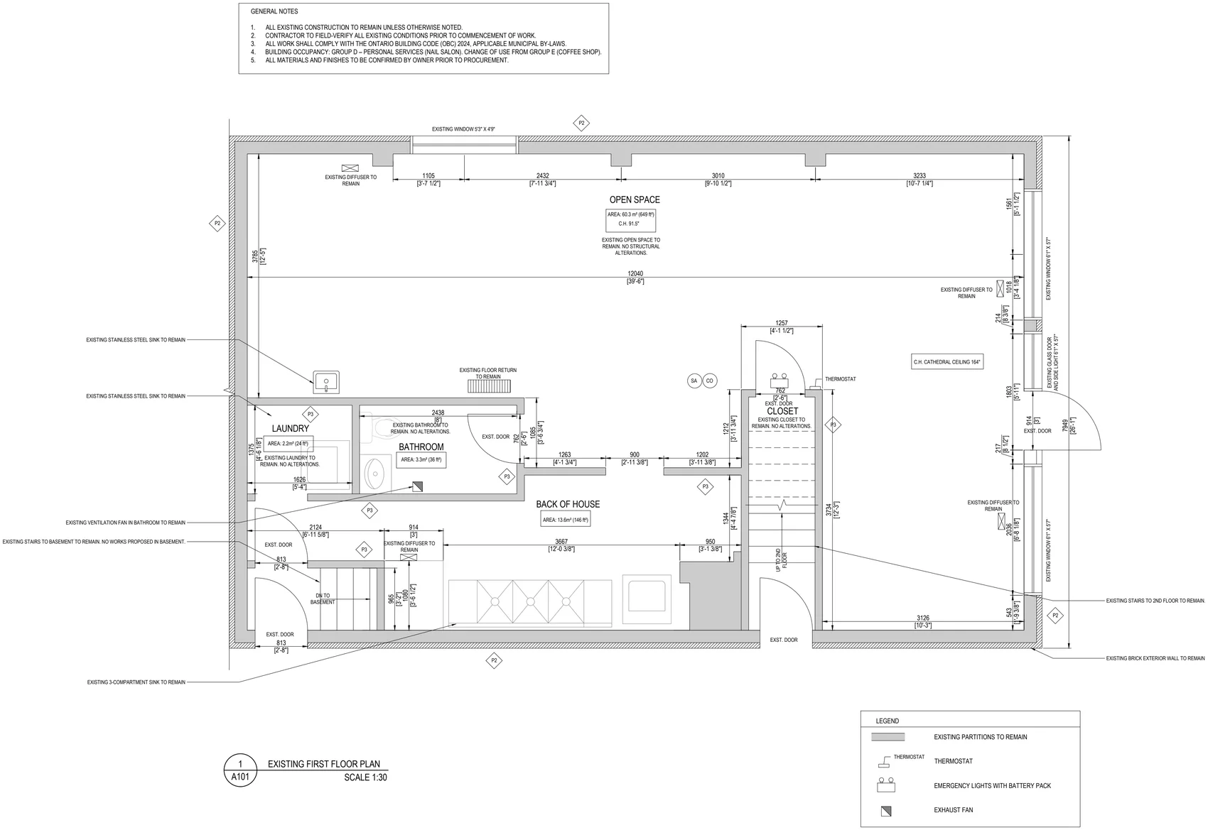 Floor plan for a retail-to-nail-salon change of occupancy in Hamilton