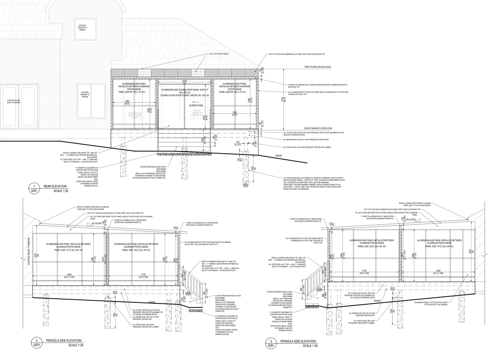 Deck and aluminum pergola elevations in Milton
