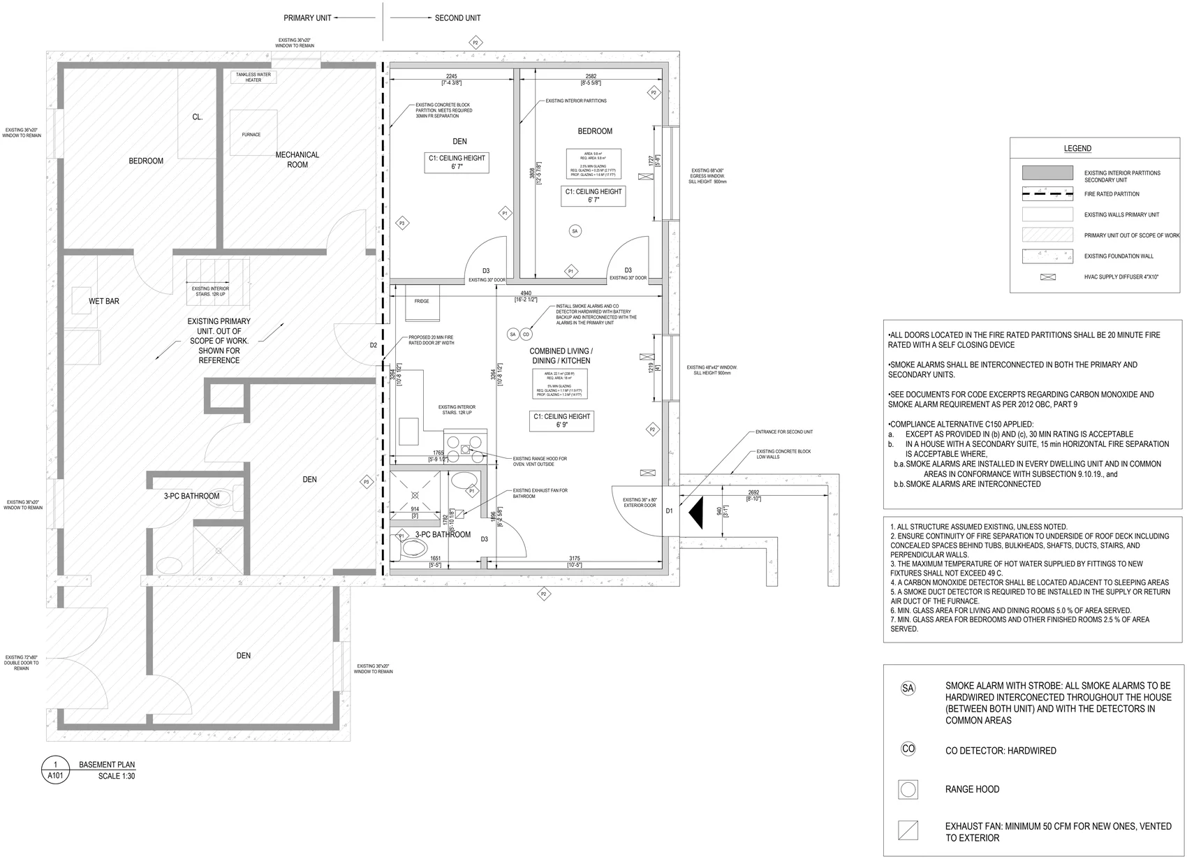 Floor plan of a legal basement second unit in Toronto